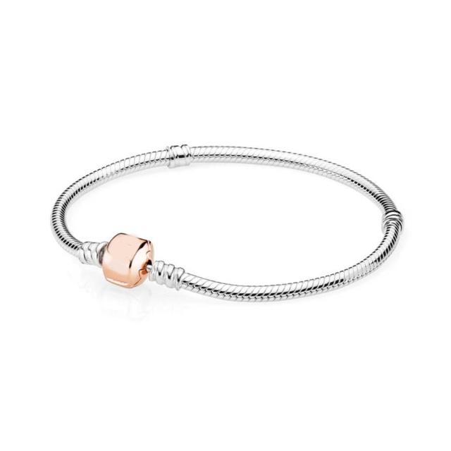 New 100% 925 Sterling Silver Bracelet Silver/Rose Gold Silver Clasp Charm Bracelet Fit European Charms Diy Jewelry