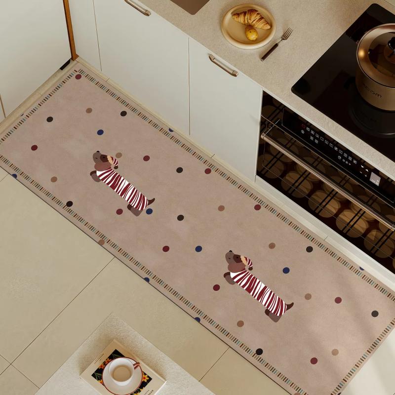 Cartoon Teckel Golf Streep Keuken Runner Kleed Heb Een Fijne Dag Antislip Lange Vloermat Keuken Huis Decoratie Tapijt 40x120cm 16x47inch beige