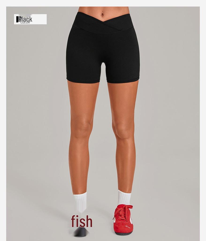 High-Waisted Cross-Waist Yoga Shorts for Running, Cycling, Sports (Model 9721)