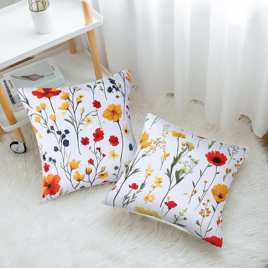 4Pcs Wildflower Theme Peach Skin Pillowcase 45*45Cm Butterfly Pattern Peach Skin Pillow Cover For Home Living Room Bedroom Decor