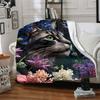 1Pc Cat Amidst Floral Splendor Flannel Blanket, Soft And Comfortable, Casual Warm, Camping Travel, Christmas, Halloween Xmas Gift. G116