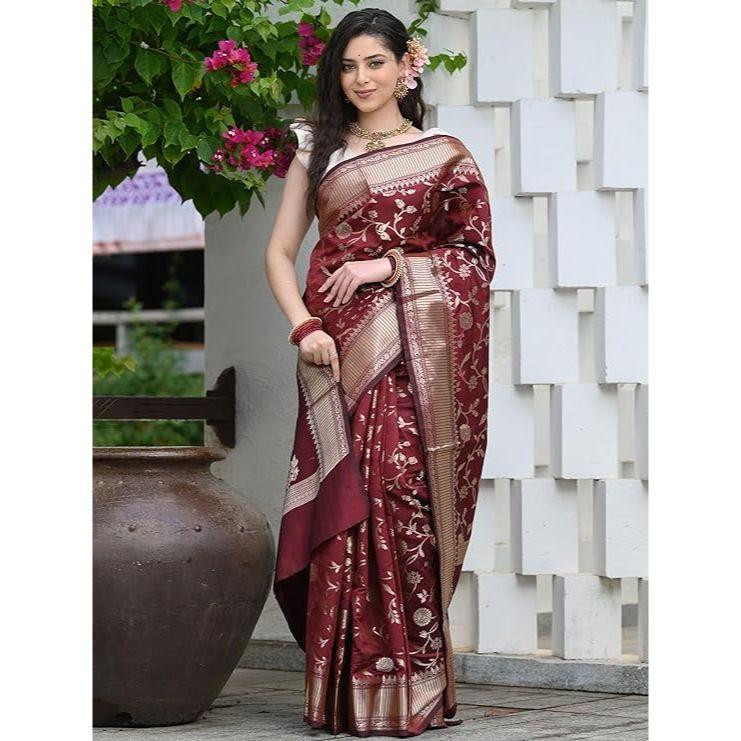 

Женское сари Banarasi Pure Kanjivaram Шелковое сари Мягкие новые женские дизайнерские сари Pattu Сари Последние коллекции сари для вечеринок с блузкой