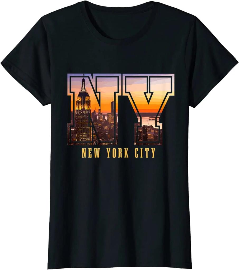 New York City NYC NY Skyline Sunset Gift T-Shirt for Unisex Women Casual Daily Four Seasons Tees Shirts Cotton Unisexs T Shirts