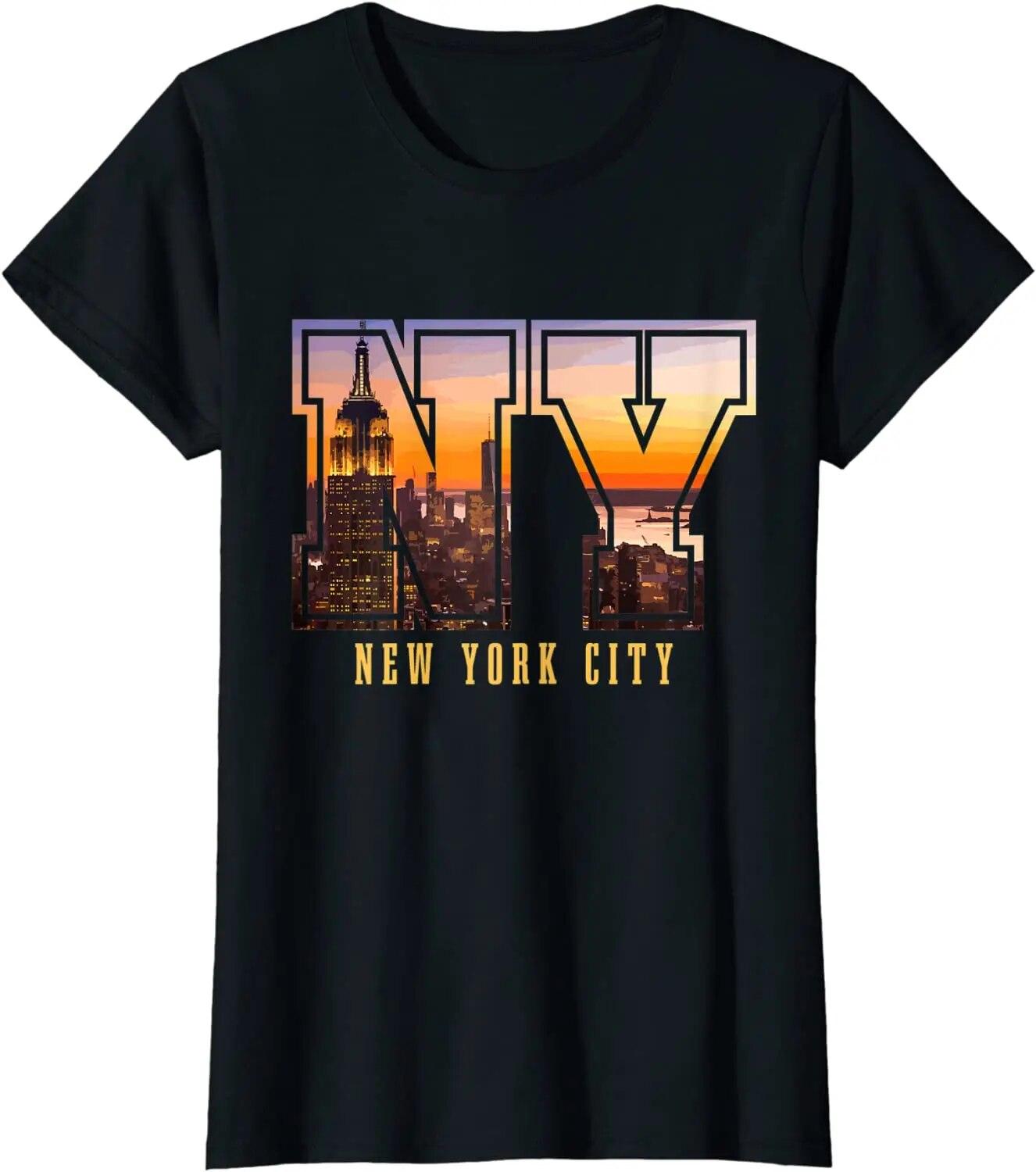 

Нью-Йорк NYC NY Skyline Sunset Подарочная футболка для женщин унисекс Повседневные повседневные футболки Four Seasons Хлопковые футболки унисекс 4XL