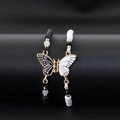 2 Stück geflochtenes Seil Damen Armband kleine Perlen Spleißen magnetischer Schmetterling Mädchen Freundschaft Paar Armband für beste Freundin verstellbar