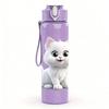 1PC Fluffy White Kitten Cat Cute Print 750ml Color Plastic Sports Water Bottle Leakproof Flip Straw Lid Suitable for Sports Office Home Use