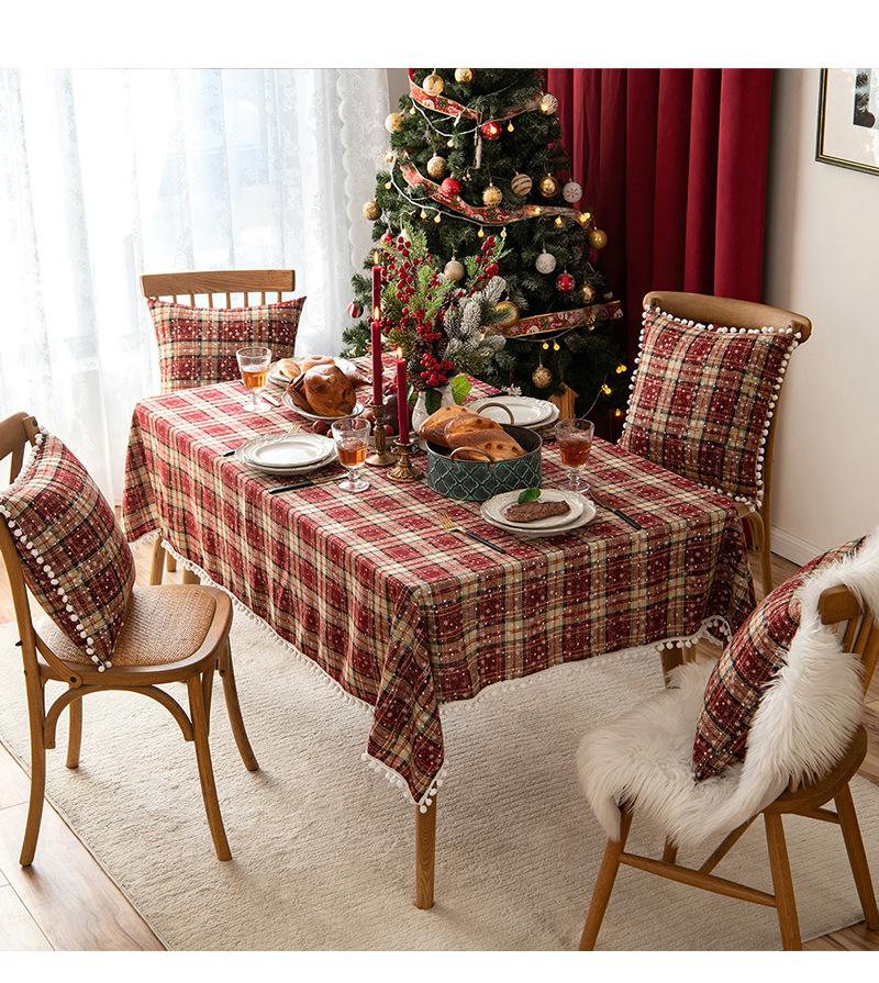 Christmas Tablecloth Green Plaid Snowflake Cotton Linen Rectangular Table Cover Navidad Noel New Year Gifts Dining Table Decor