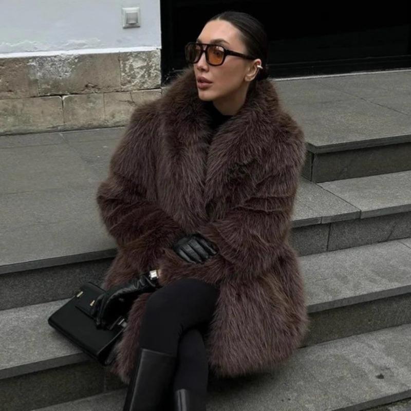 New autumn and winter high-quality fox fur coat medium and long green fruit collar imitation fur coat soft plush coat