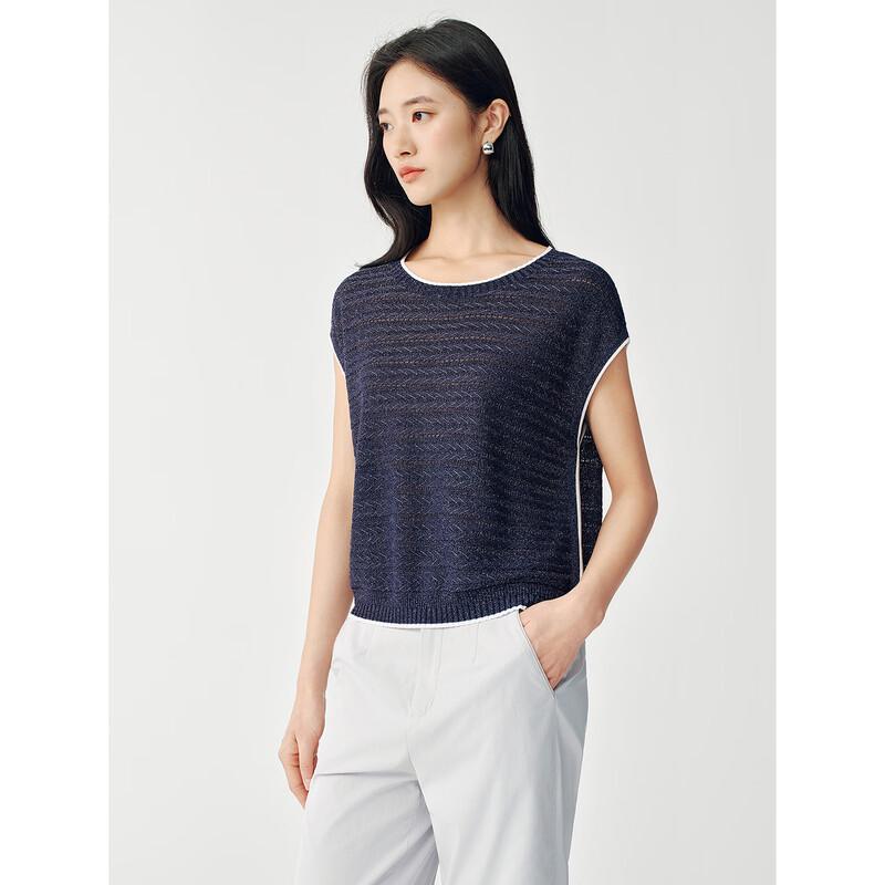 JUZUI Women's Relaxed Wavy Knit Short Sleeve Top