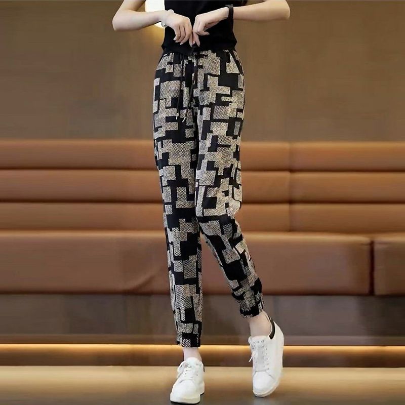 Summer Women's Printed Harem Pants Thin and Loose Ankle Pants Corset Bloomers
