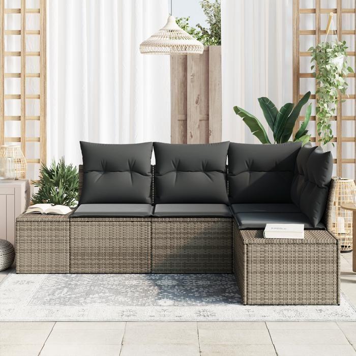 VidaXL Ensemble de canapé de jardin 4 pièces avec coussins gris poly rotin 3347039