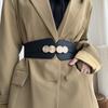 Black Trendy Chunky Waist Cincher Belt For Women With Alloy Buckle For Slimming Effect