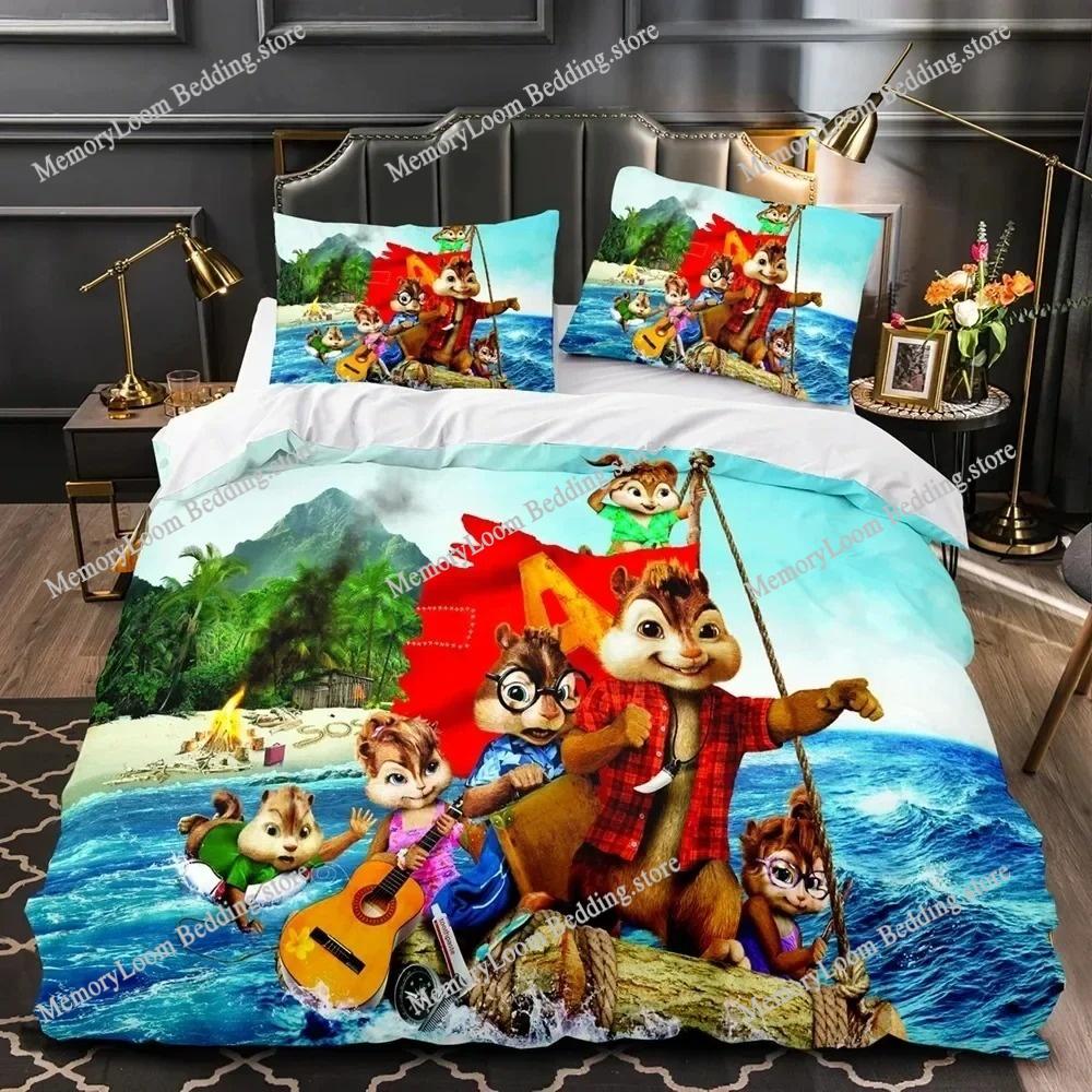 3D Printed Anime Chipmunks Alvin Bedding Set Boys Girls Twin Queen Size Duvet Cover Pillowcase Bed Kids Adult Home Textileextile