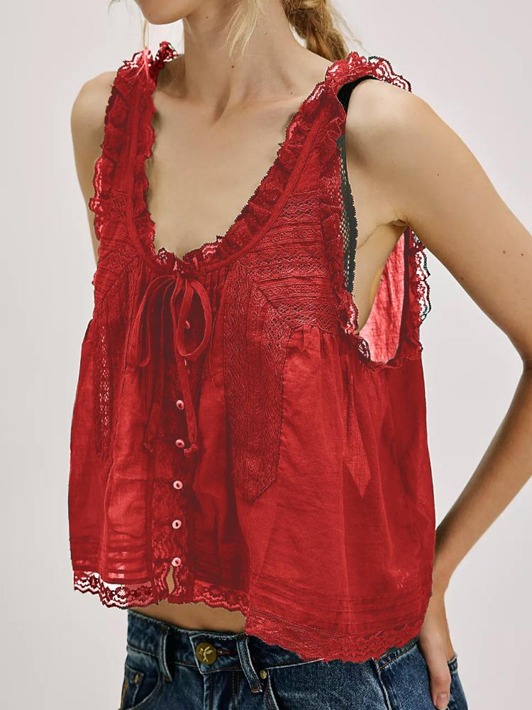 

Женская майка без рукавов с кружевной отделкой, повседневный летний жилет, ками в нескольких цветах S бордовый