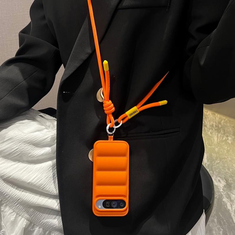 Case For Phone Yulin-003 Fashion Down Jacket Adjustable Lanyard Crossbody Case For Google Pixel 10 9 9A 8 7 7A 6A 6 Pro Long Strap Solid Color Soft Cover