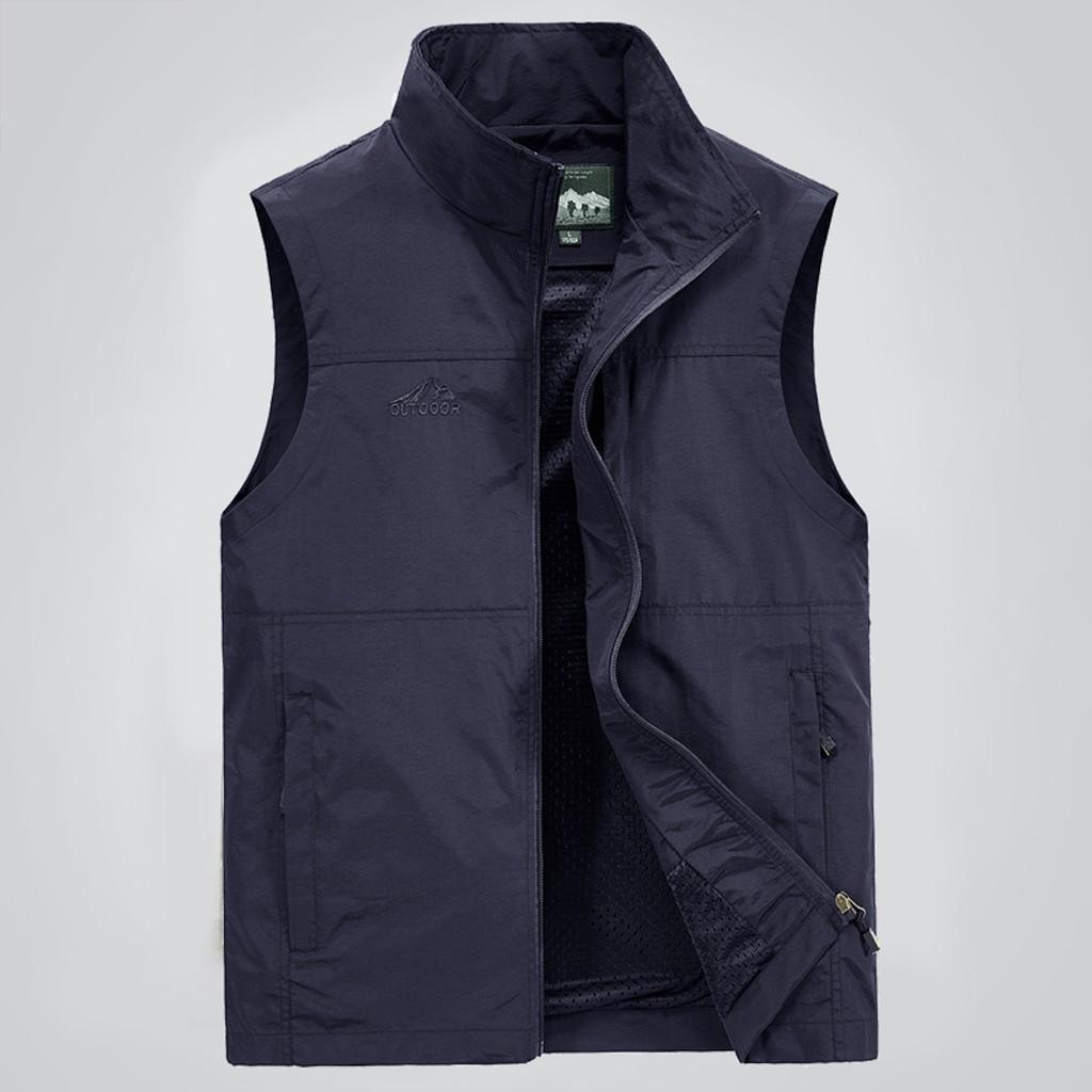 Fashion Men Casual Solid Outdoor Quick-drying Vest Jacket Tops Blouse