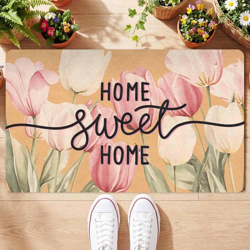 Floral Spring Pattern Doormat Anti Slip Durable Floor Mat for Front Door Hallway Courtyard Indoor Outdoor Home Decor