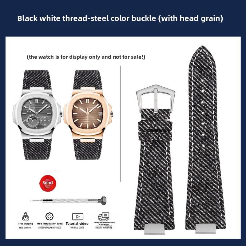 Denim Cowhide Watch Strap For Patek Philippe Nautilus 5711.5712 Men Fashion Light Blue Green Gray Denim Blue Watchband Bracelet