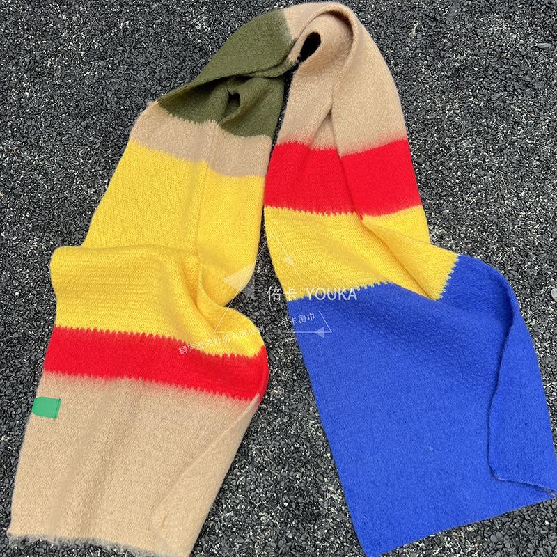 

Осень и зима новый теплый темперамент мужской и женский мягкий восковой утолщенный шарф шерстяной вязаный контрастный шарф More than 175cm