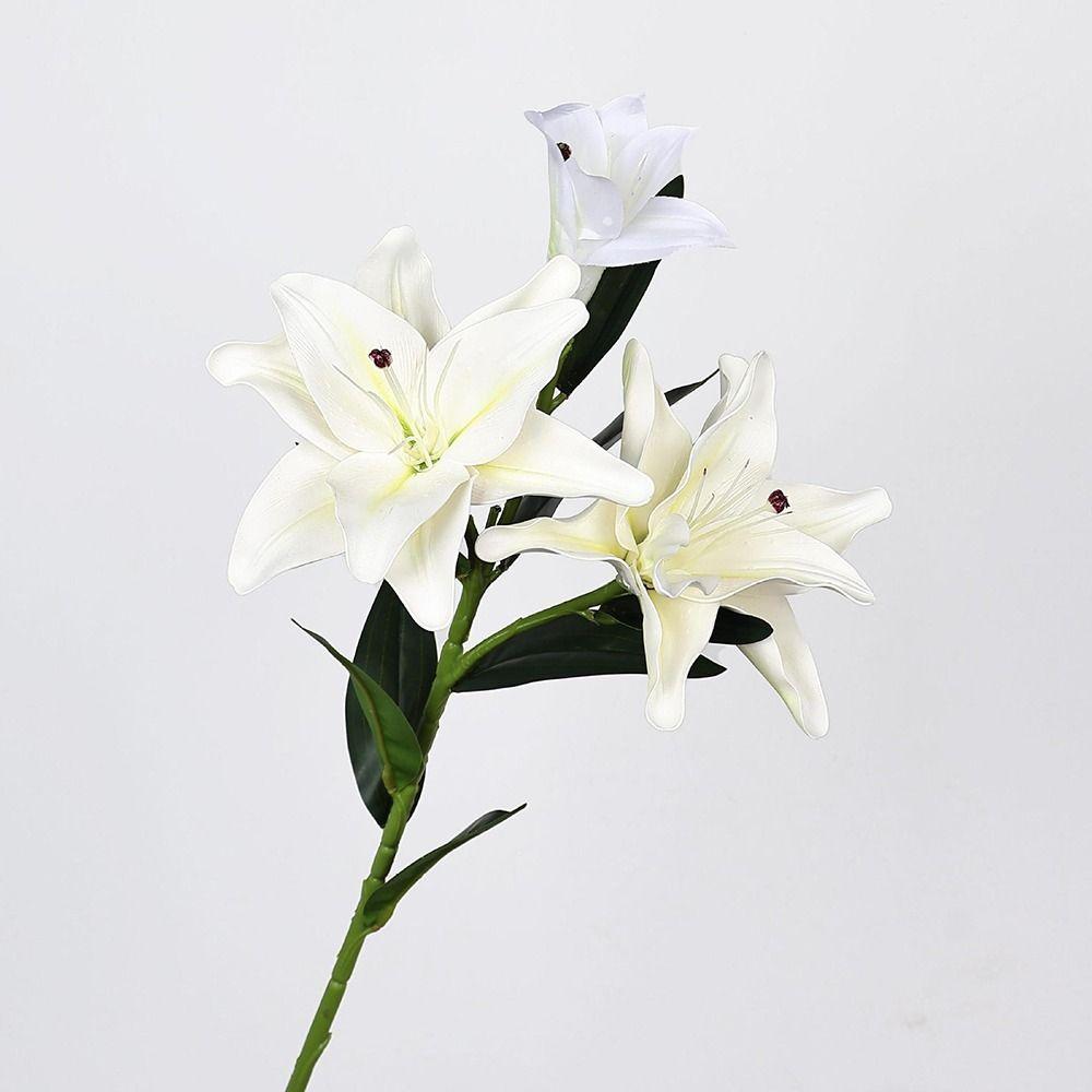 Realistyczne 3 Główki Lilia Sztuczne Kwiaty Podwójne Warstwy Wielokolorowe Sztuczne Rośliny Zielone Liście PU Sztuczny Kwiat Dekoracja Domu