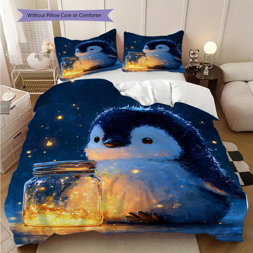 Pinguinmuster Bettwäsche Steppdecke Set Bettbezug Kissenbezug Heimdekoration Geburtstagsgeschenk (1 Bettbezug + 2 Kissenbezüge, ohne Füllung)