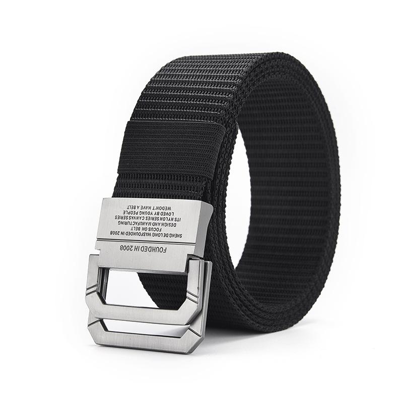 Men's Belt Trend Double Loop Buckle Canvas Belt Women's Belt with Cargo Pants Jeans Belt Outdoor Sports Belt No Perforated Belts