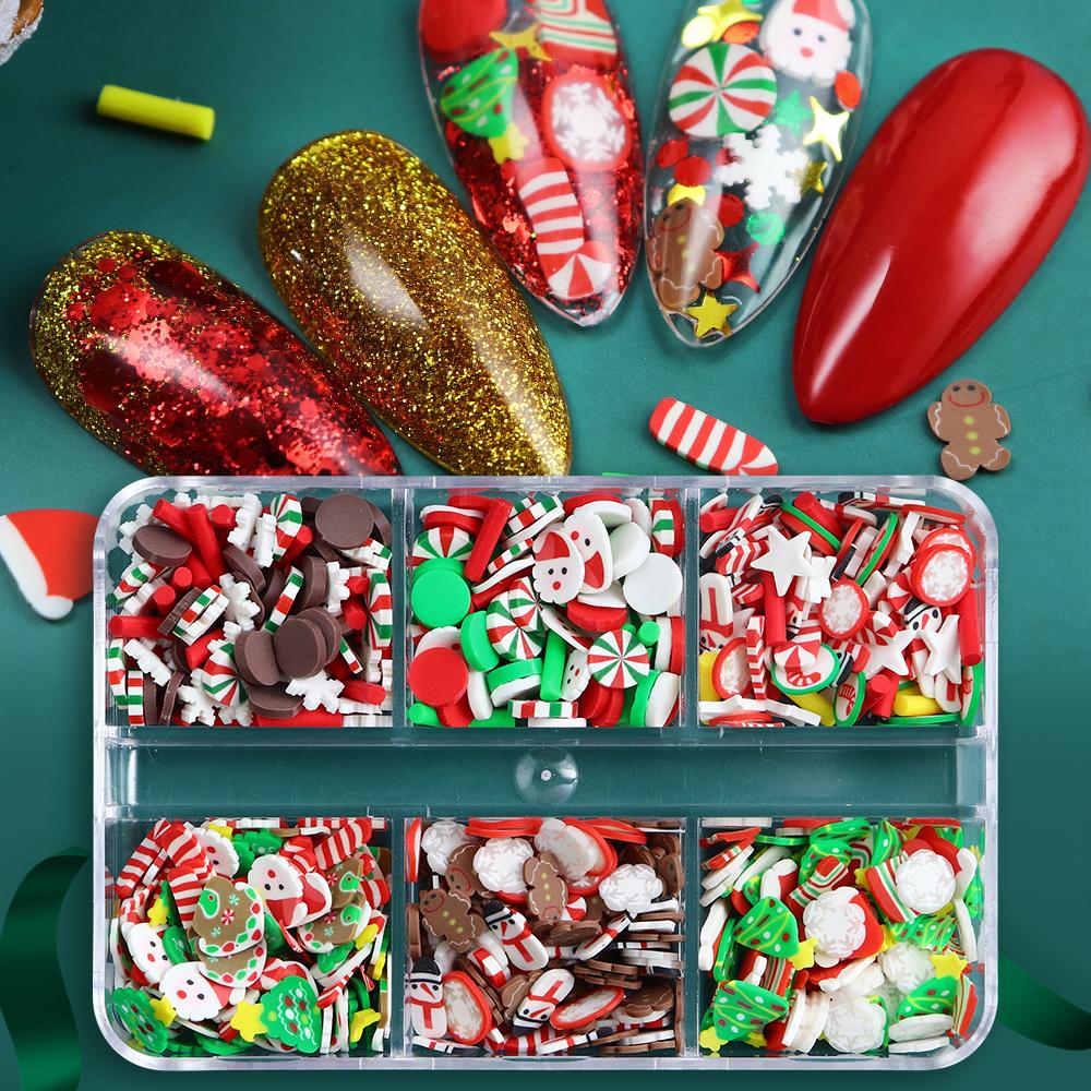 1 Box 3D Christmas Nail Art Charm Parts Polymer Soft Clay Slices Flakes Nails Decoration Parts for Winter Manicure Designs