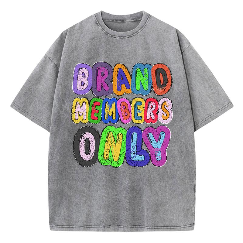 Women Washed T-Shirts Brand Members Only Letter Printed Tops Cotton Distressed Crewneck Oversize Tees Vintage Clothes