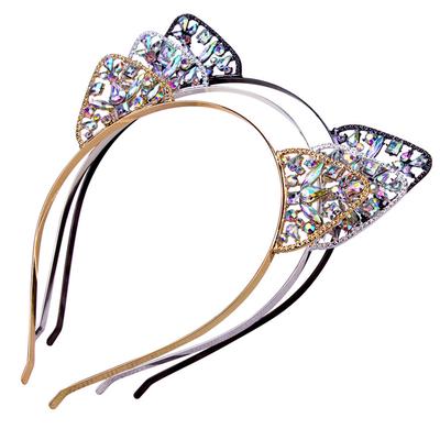 Alloy Rhinestones Cute Cat Ear Headband Fashion Women Girl Hair Band Silver//Gold