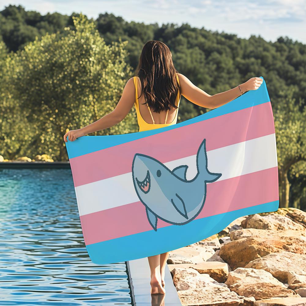 Trans Blahaj Shark Cartoon Towel Quick Drying Beach Towels Are Suitable For Swimming Pools Camping Yoga And The Gym W40*H60(CM)