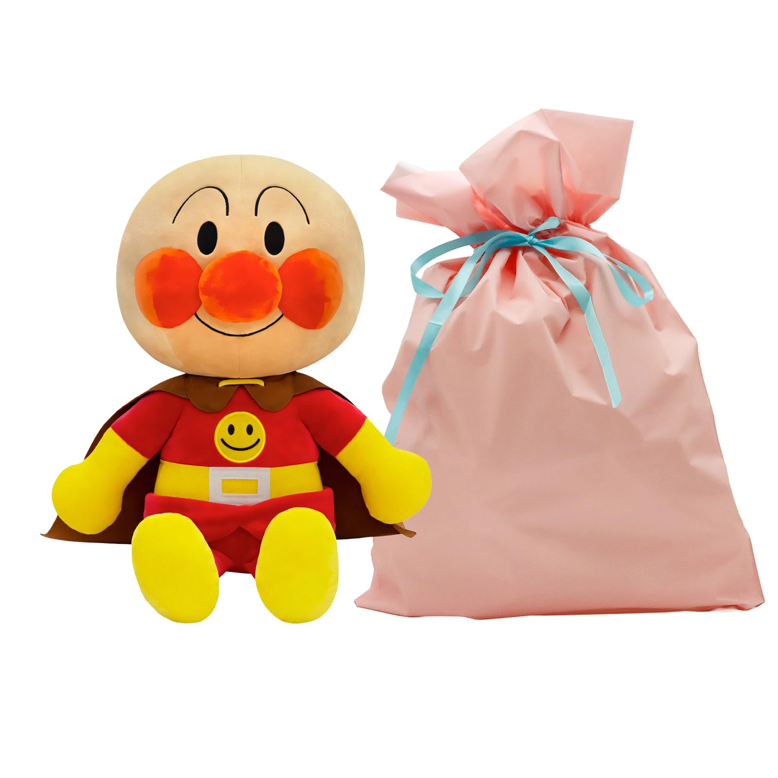 Yoshitoku Anpanman Cuddly Plush Doll, 49cm Long (36cm Sitting), Kids Will Love, Comes in a Gift Bag with Ribbon, Pink and Red