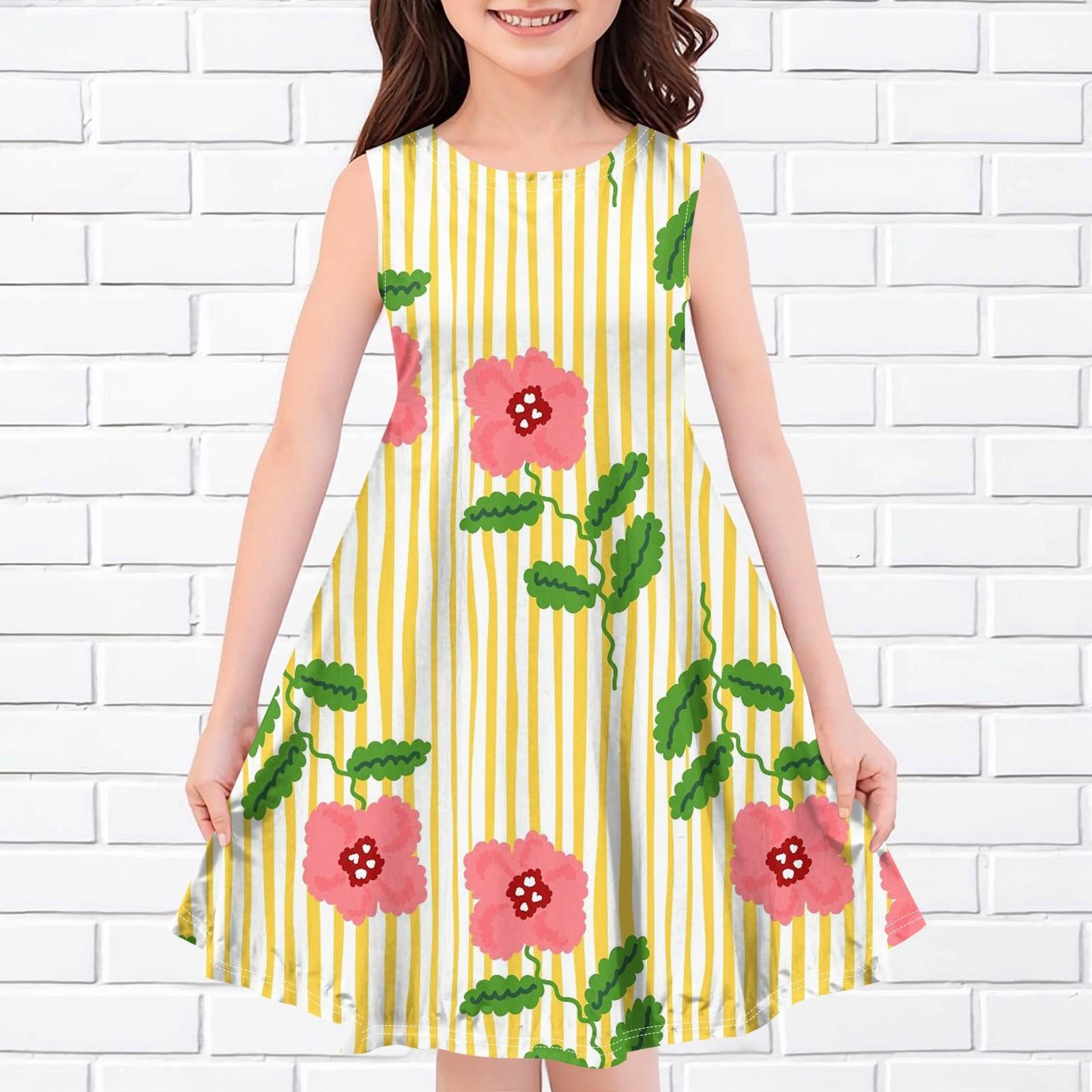 

Детское летнее повседневное модное платье без рукавов с круглым вырезом и принтом 160 жёлтый