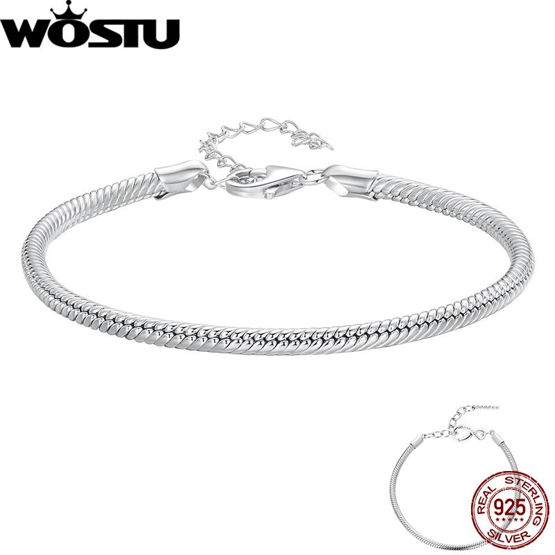 WOSTU Original 925 Silver Basic Bracelet Lobster Clip Snake Chains Infinite Love Clasp DIY Jewelry Beads for Women Gift