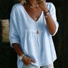 2026 Lace V-Neck Pullover Solid Color Women's Casual 3/4 Sleeve Top