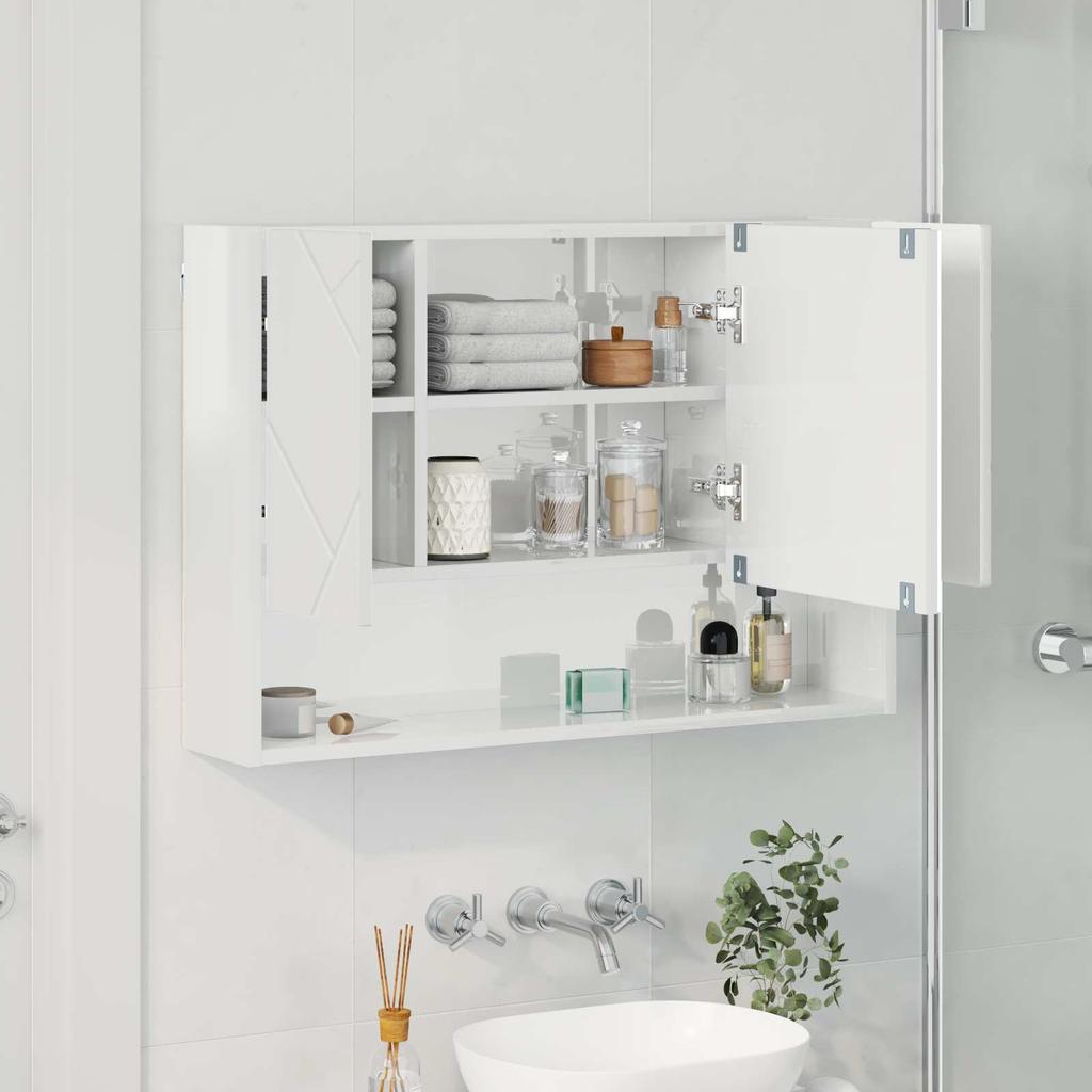 Mirror Cabinet High Gloss White 80 X 17 X 55 Cm Particleboard