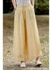2026 Artistic Solid Color Ramie Wide-Leg Ruffle Pants - Elastic Waist, Double-Layer, Women’s Summer Casual Long Pants