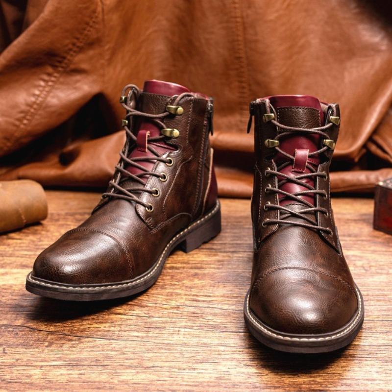 Retro Men's Ankle Boots Casual High-top Boots High Quality Business Leather Boots for Men Motorcycle Bootie Botas Hombre