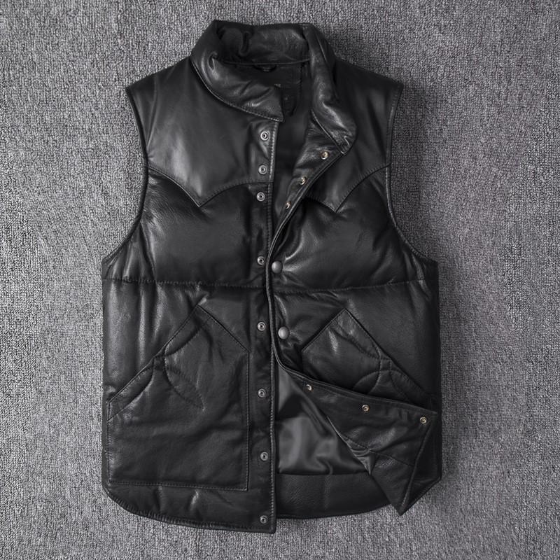 

Зимний кожаный пуховый жилет Мужская короткая куртка XXXL чёрный