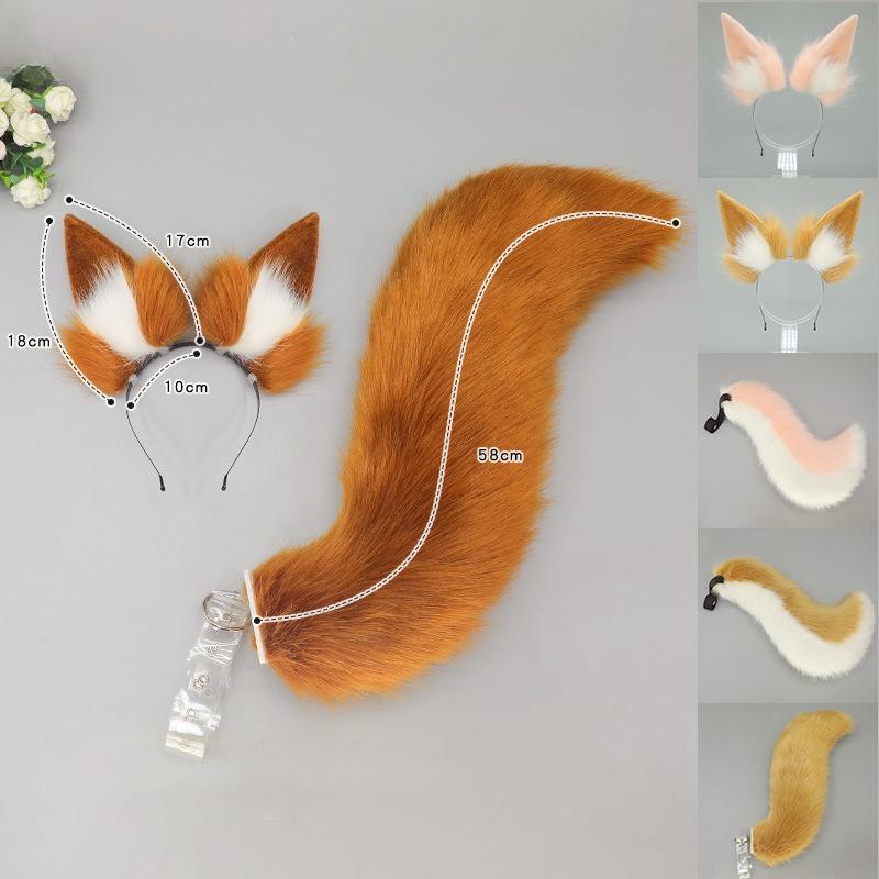 Plush Fox Ears Hairbands Furry Tail Animal Beast Ear Wolf Tail Cat Ear Headband Hair Accessories Halloween Cosplay Costume Props