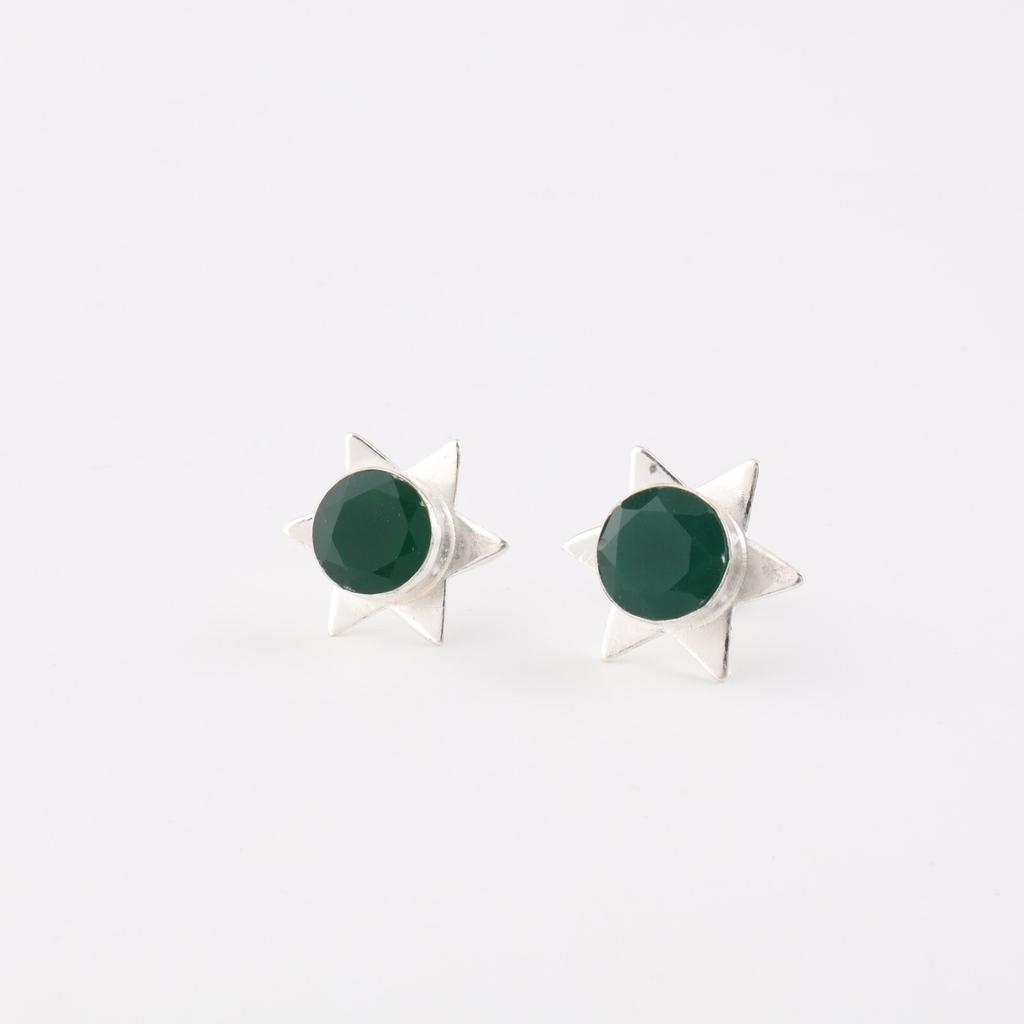 Green Onyx Gemstone 925 Sterling Silver Jewelry Handcrafted Wedding Studs 0.44" EE-175-19