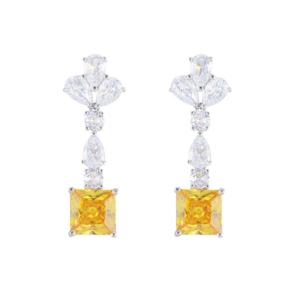 Light Luxury Temperament Design Sense Yellow Diamond Square Earrings Super Fairy Earrings Ear Jewelry