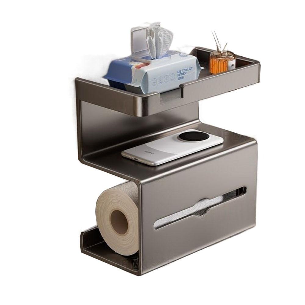 

Присоска/Самоклеящаяся стойка для хранения туалетной бумаги Диспенсер для туалетной бумаги для ванной комнаты Кухня Grey Self-adhesive