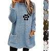 Autumn/Winter Women's Paw Print Double-sided Fleece Sweatshirt with Pockets