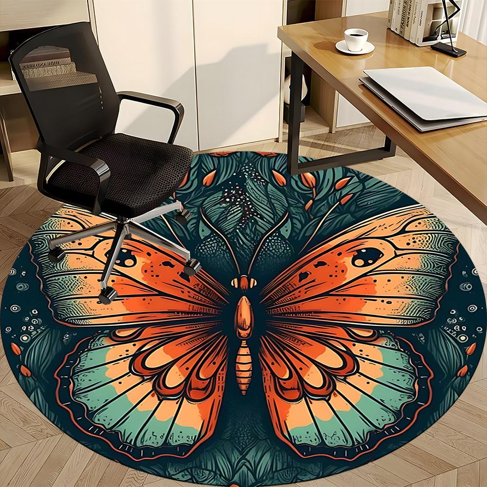 1PC Butterfly Nature Office Round Area Rug, Mat Suitable For Office, Under Office Chairs Bedroom Living Room Home Decor, Room Deco