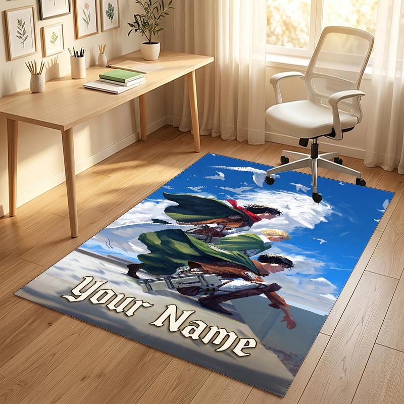 Personalized Crystal Velvet Carpet,Attack on Titan Custom Printed Name, Plush Area Rug For Home Indoor Decor