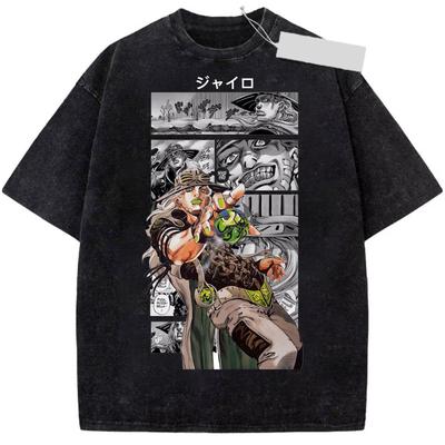 JoJo's Bizarre Adventure Anime Julius Caesar Zeppeli T-shirt For Men's Vintage Washed Oversized T Shirt Short Sleeve Tees Top
