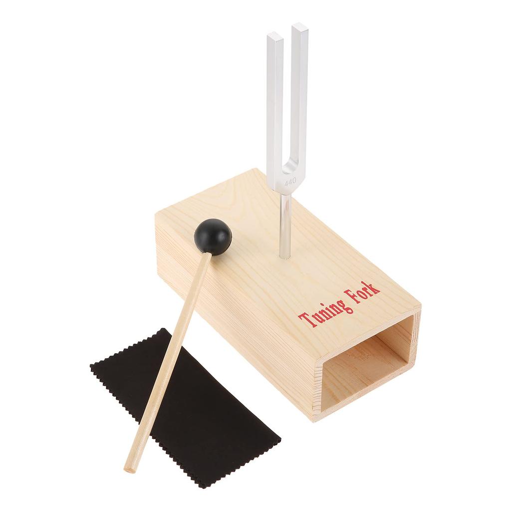 Dreld A440Hz Tuning Fork, Guitar Tuner with Resonator Box, Wooden Box and Mallet, Hammer Healing Accessories, Rubber Mallet Set, Standard Tone,
