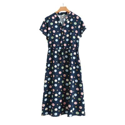 Breathable and Comfortable Summer Short-sleeved Thin Cotton Nightgowns Women's Tie Waist Loose Floral Casual Dresses