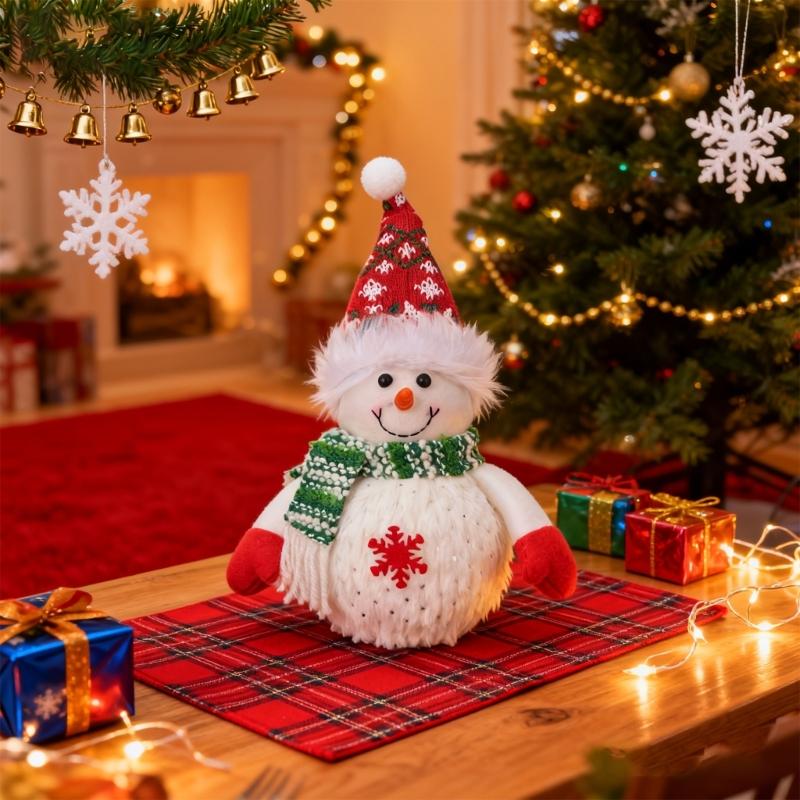 Festival Light Up Snowman Ornament With Warm LED Glows For Holiday Homes Decoration Desktop Accessories