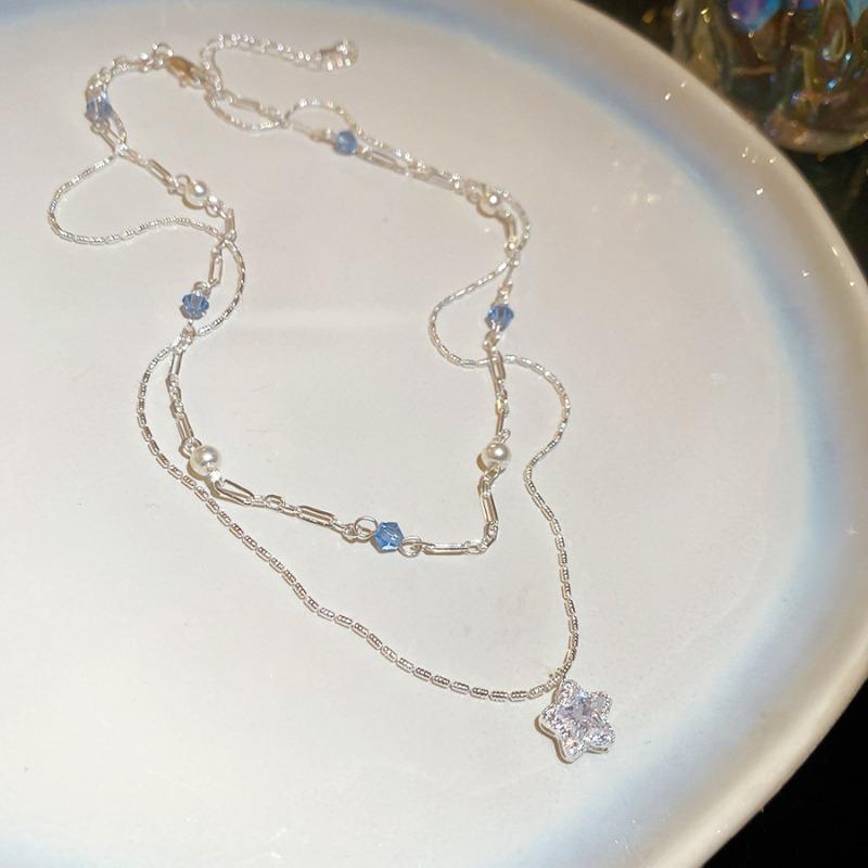 Sweet double-layer zircon star beaded necklace new niche design clavicle chain fashionable versatile neck chain